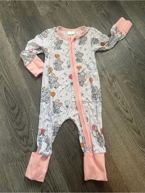 Pink Elephant Print Baby One-Piece Zipper Romper